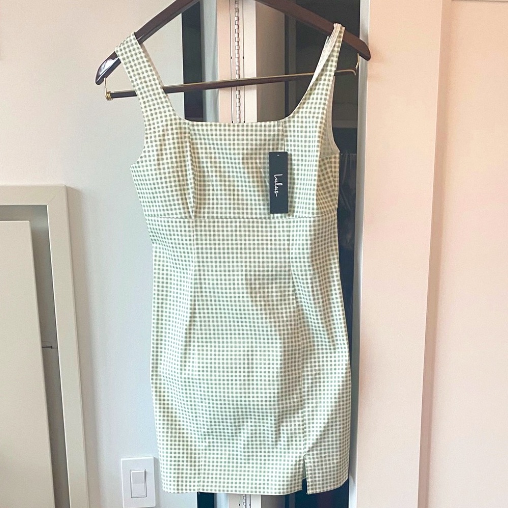 Lulu's, Small, Sage Green Gingham Mini Dress